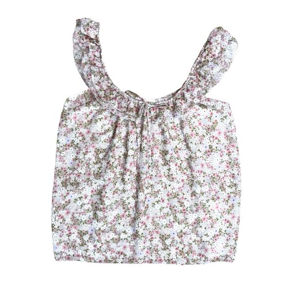ARITZIA WILFRED Pink Green Cream Floral Ruffle Lined Reverie Tank Top Women’s - Picture 1 of 9